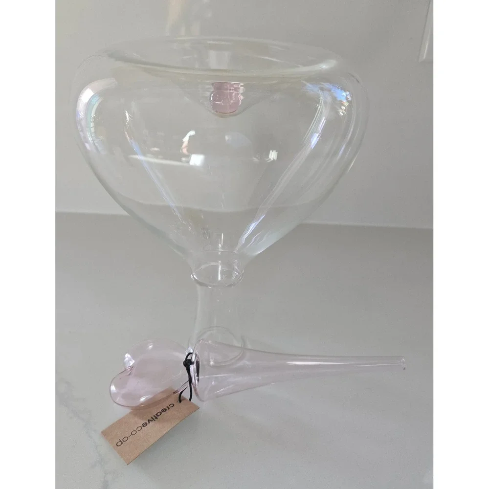 Creative Co-Op Glass Wine/ Mouthwash Decanter with Pink Heart Stopper